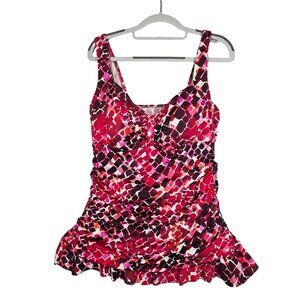 Penbrook swim top womens 14W pink red side gathered swim pool beach casual top